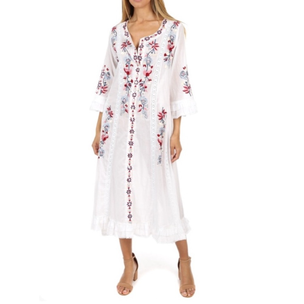 Misa Los Angeles embroidered white floral beach cover-up